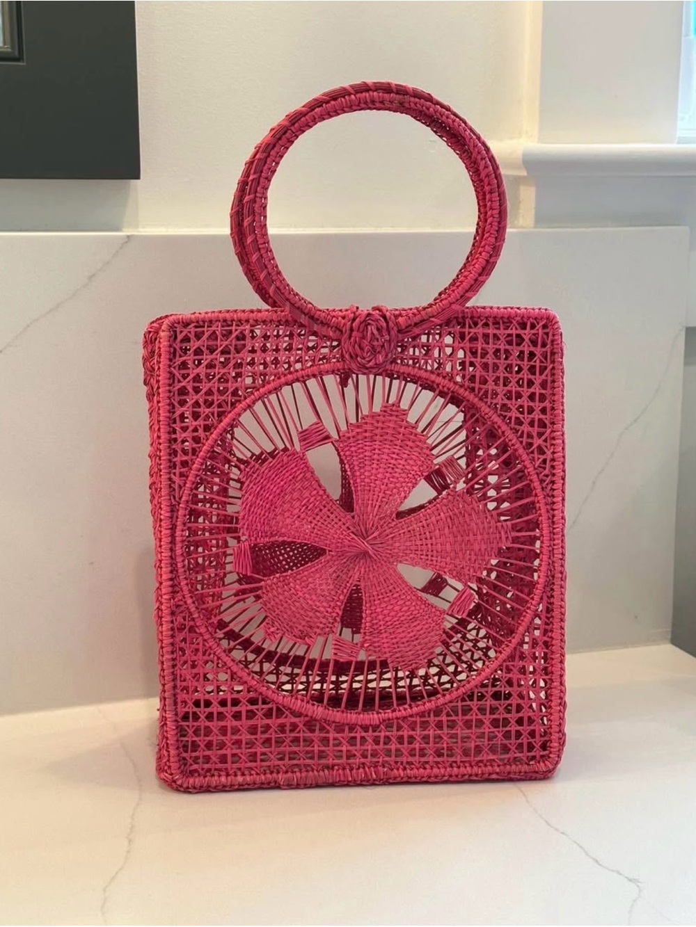 Victoria Dunn Hot Pink Woven Tote with Circular Handle